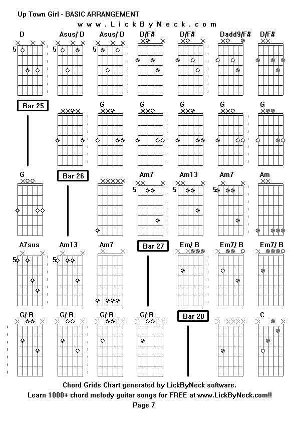 Chord Grids Chart of chord melody fingerstyle guitar song-Up Town Girl - BASIC ARRANGEMENT,generated by LickByNeck software.